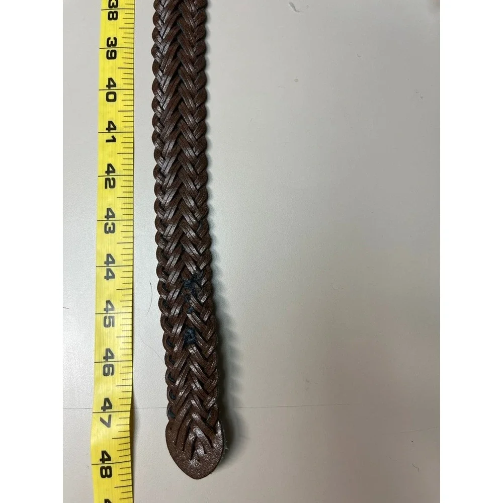 Mens Brown Braided Split Leather Belt Brass Buckle Size 42 Woven Classic Casual